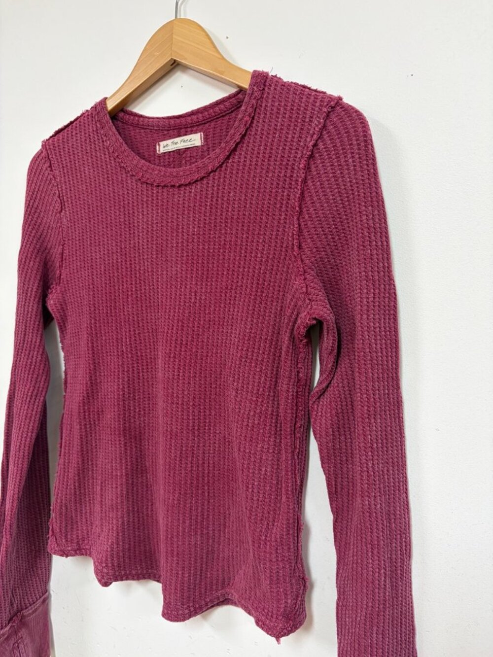 Free People We The Free Plum Burgundy Waffle Knit Long Sleeve Thermal Top Size M